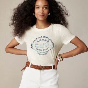 J. Crew Mermaid Cafe Graphic Short Sleeve T- Shirt Size XXS CA556 NEW Ivory Blue